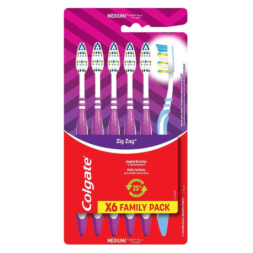 Zigzag Flexible Medium Toothbrush Value Pack 6Piece