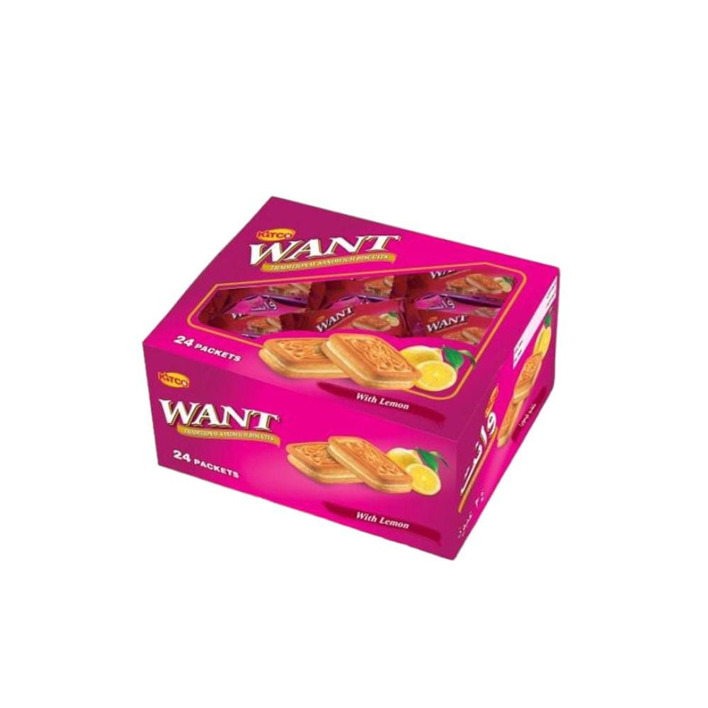 Kitco Want Sandwich Biscuits Lemon 24 x 45gm