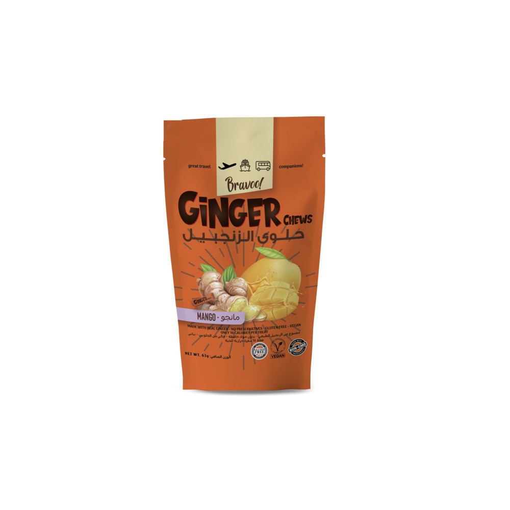 BRAVOO GINGER CHEWS MANGO 63 GRM