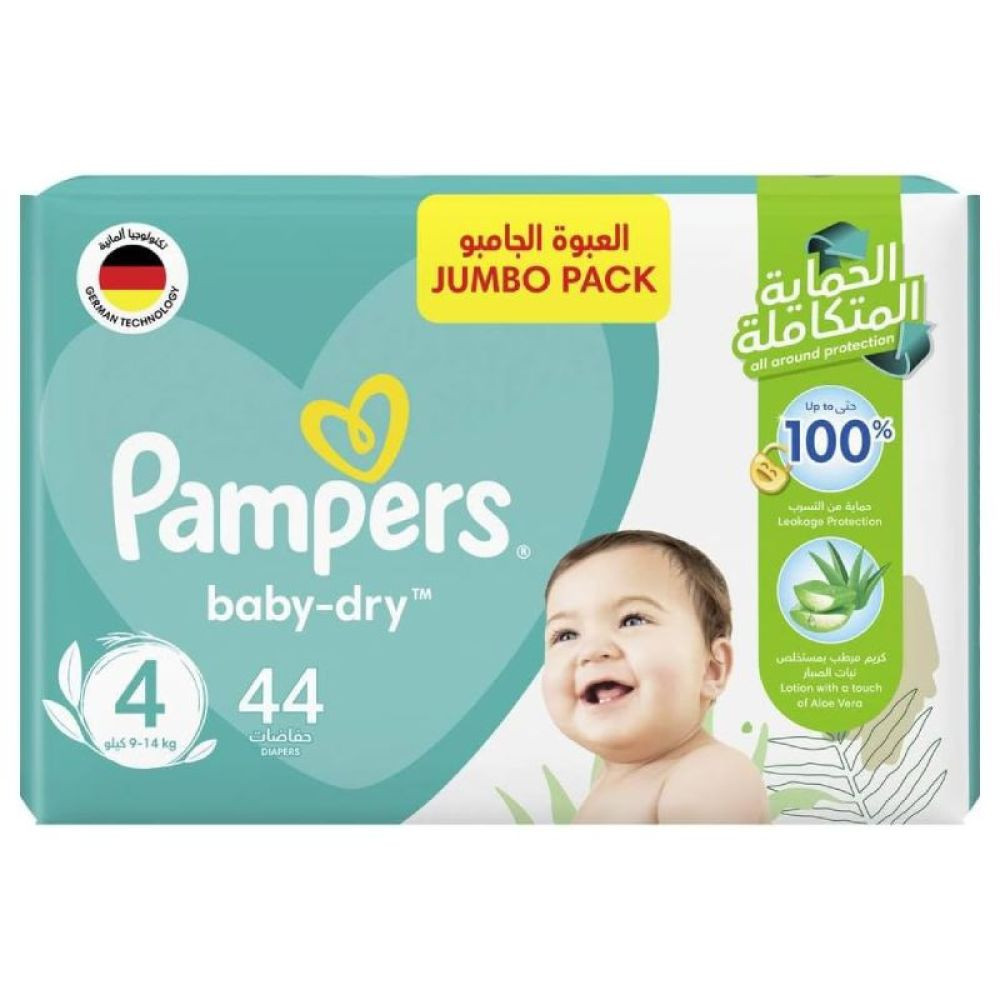 Pampers Baby-Dry Taped Diapers with Aloe Vera Lotion Size 4, 9-14kg, 44 Count