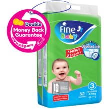 Fine Baby Double Lock, Size 3, Medium, 4-9 Kg, Jumbo Pack, 52 Diapers