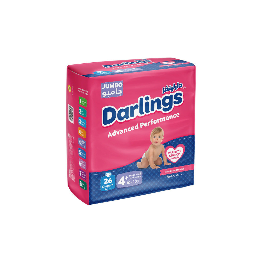 Darlings Jumbo Baby Diapers (26 Diapers) 10-20 Kg No. 4+