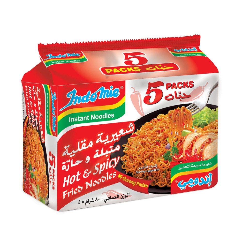 Indomie Instant, Fried Noodles Hot & Spicy with Seasoning 5x80gm